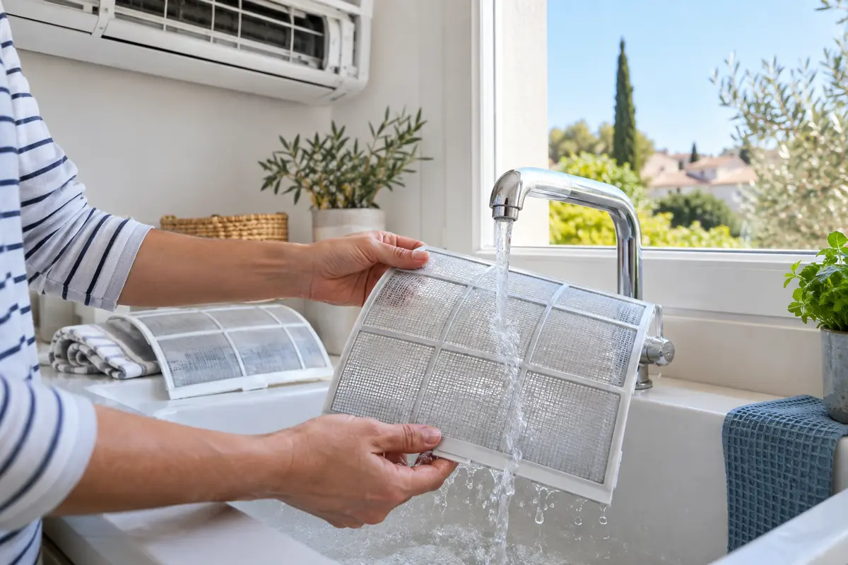 Nettoyage à l’eau des filtres amovibles d’une climatisation avant l’été